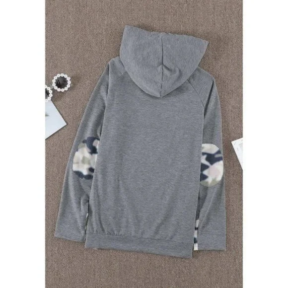 Gray Double Hooded Sweatshirt with Camo Elbow Patch and Inner Hooded 2XL - Picture 7 of 11